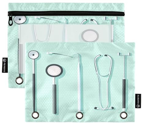 2-pack pennfodral för 3 ringar pärm genomskinliga fönster brevpapper fodral dragkedja pennfodral för skola kontor klass läkare dag skalpell