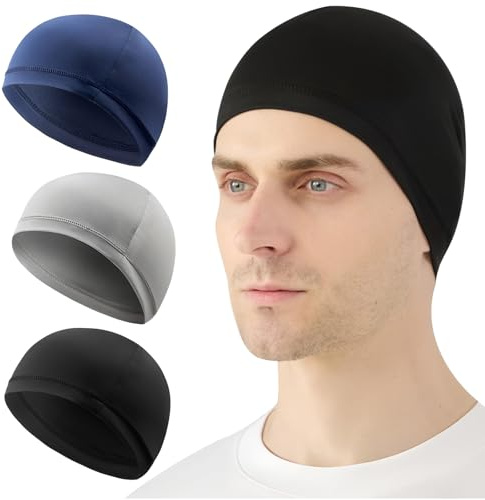 Tadpolez 3 Gorras Bajo Casco Ice Silk – Skull Cap Ligero y Transpirable Unisex │ Negro + Gris + Azul │ Secado Rápido, Anti-Sudor, Elástico, Ideal Verano Ciclismo
