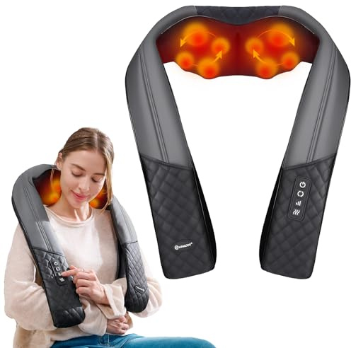 KINGJOY Neck and Shoulder Massager with Heat, Shiatsu Neck and Back Massager for Back, Shoulder, Legs, 2025 Upgraded 4D Kneading Deep Tissue Pain Relief, Gifts for Women/Men/Mom/Dad, Plug-in Use Only