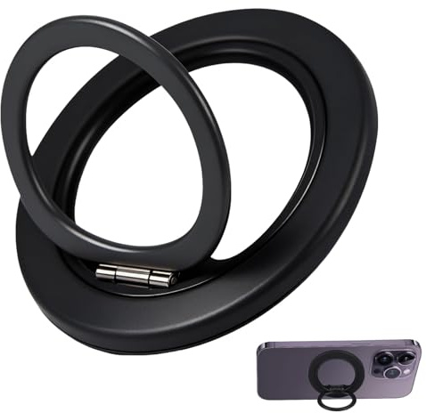 Magnetic Phone Ring Holder 360 Rotating Phone Grip Ring Stand Finger Grip Removable Mobile Phone Grips Strong Kickstand Accessory for iPhone 12 13 14 15 16 17 Pro Max Android Samsung, Black