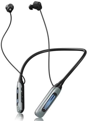 Caijin Cuffie Bluetooth sportive con cavo e archetto da collo, cuffie Bluetooth in-ear con cancellazione del rumore ENC, impermeabilità IPX6 e bassa latenza per fitness/ciclismo/ufficio (nero)