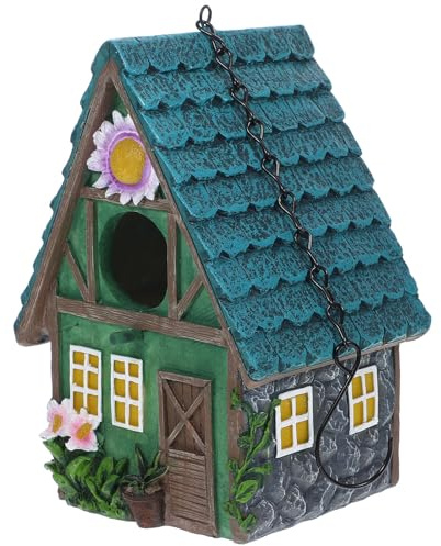 HOMSFOU Nido Colgante para Pájaros de Resina, Adorno Artesanal para Exteriores, Casa para Gorriones y Aves Pequeñas, Decoración Natural para Jardín