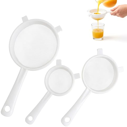 Cheynn 3 stycken sil plast, kökssil plastsil 3 storlekar plastsil med krok plastsil fin sil för kefir juice te kaffe nötmjölk mjölsil diskmaskinssäker