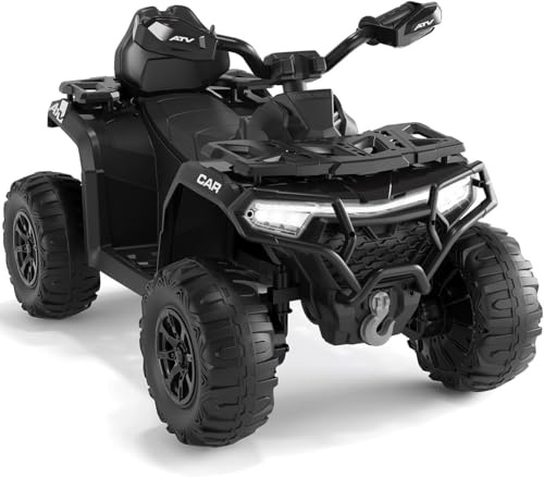 12V Kids Electric Ride-On Quad Bike, Parent Remote Control, Dual Motors, Spring Suspension, Music, Wireless, USB, LED Lights, Safety, Early Learning ATV for 3+ Years Boys & Girls, Black
