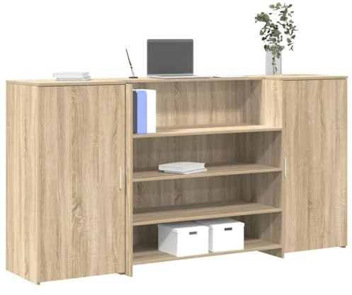Bendmaxx mottagningsbänk Sonoma-ek trämaterial 200 x 50 x 103,5 cm med integrerad diskhylla lådor förvaringsutrymme för kontor receptionsområde