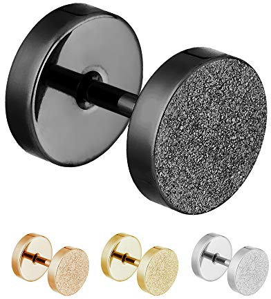 Treuheld® | 12mm Fake Plug Ohrstecker in Diamant Glitzer Optik | Schwarz | Fake Tunnel Ohrring zum Schrauben für Damen und Herren | Chirurgenstahl