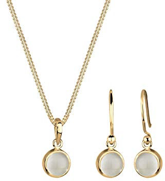 Elli Schmuckset Damen Mondstein Anhänger Elegant Schlicht in 925 Sterling Silber