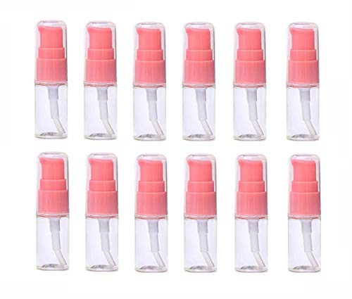 12PCS 10ML 0.35OZ Empty Fillable Transparent Lotion Bottle Pink Pump Head Liquid Foundation Isolation Jar Cosmetic Facial Beauty Storage Container with Cap for Girls and Women