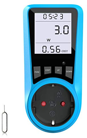 Stromkostenmessgerät Steckdose Energiekostenmessgerät Stromzähler LCD beleuchtet Leistungsmesser 3680W 16A 230V Überlastschutz 7 Modi Genauigkeit 1.0 Haushaltsgeräte Balkonkraftwerk Wattmeter