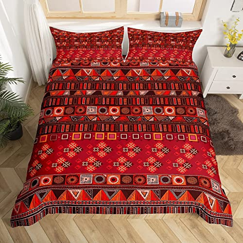 Loussiesd Bohemian Duvet Cover Set Super King Southwestern Indian Bedding Set Print Decor Geometric Novelty Comforter Cover with 2 Pillowcases Microfiber Striped Ethnic Quilt Cover Zipper 3 Pcs