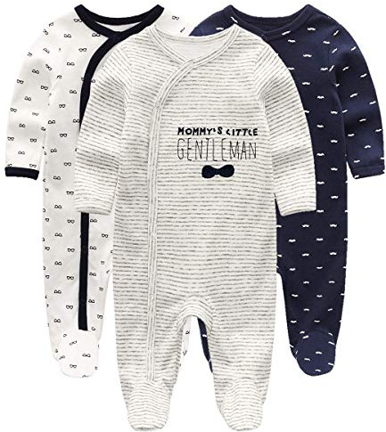 Kiddiezoom Grenouillère à manches longues en coton pour bébé garçon, coupe ajustée, recouvre les pieds