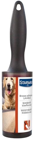 STARWAX - Brosse adhésive lable - enlève poils, poussières, peluches et cheveux - lavable - sans recharge - solide - Conception française - poignée ergonomique, Noir & Bleu