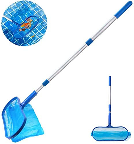 KAHEIGN Tarea Pesada Skimmer De Hojas De Piscina, 130CM Red De Limpieza De Hojas De Piscina Skimmer De Malla Fina con Rastrillo Telescópico para Tinas Fuente Estanque SPA Fish Tank