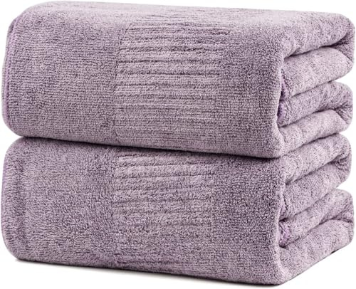 SEISSO Toallas de Baño de Fibra de Bambú, 2 Paquetes, 90x160 CM, Ultra Suaves, Súper Absorbentes y de Secado Rápido, para Hoteles, SPA, Baños, Morado