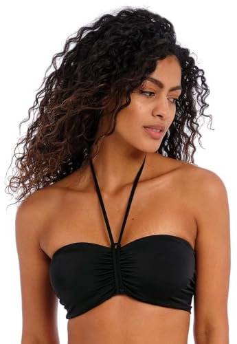 Freya Women's Jewel Cove Bandeau Underwire Bikini Top, Plain Black, 34DD