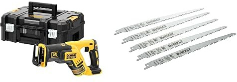 DEWALT - Scie Sabre Compact Brushless XR 18V Li-Ion - DCS367NT-XJ & DT2352-QZ Lame pour Scies Sabre Bois, Argent, 240 mm, Set de 5 Pièces