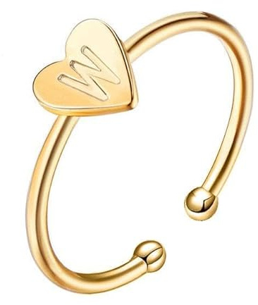 Anelli da donna in argento 925 con iniziale a cuore. Anello da donna in argento 925 con finitura argento o oro. Gioielli ideali per coppia e fidanzati, regali per amiche. (Placcato oro, A)