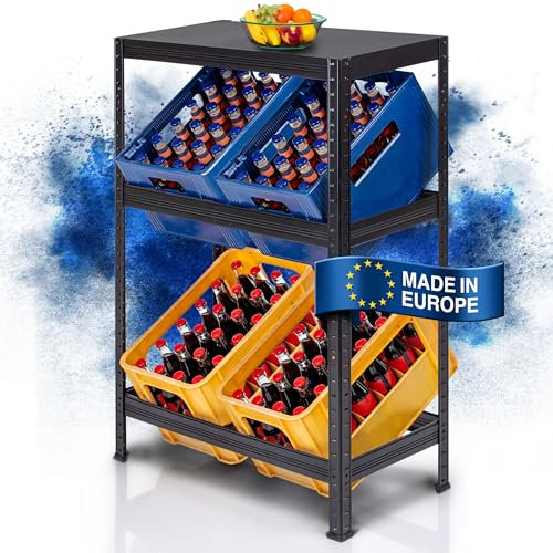 RELLINGER® Getränkekistenregal für 4 Kisten mit Ablage [Geeignet für Jede Kistensorte] - inkl. Montageanleitung & Sechskantschlüssel - Getränkeregal aus Metall - Standfestes Kistenregal (4 Kisten)