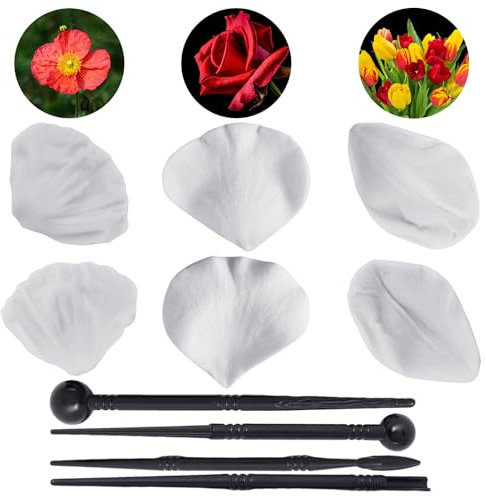 ZBHDEYG 3 Tipos de Moldes de Silicona para Flores, Set de 4 Lápices para Fondant, Molde de Galletas, Rosa y Pétalos