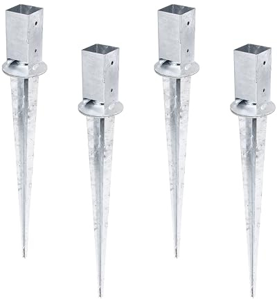 Alberts Set di 4 manicotti a terra 208127, per pali in legno quadrato, con pentola regolabile, zincato a caldo, 71 x 71 mm, lunghezza totale 900 mm