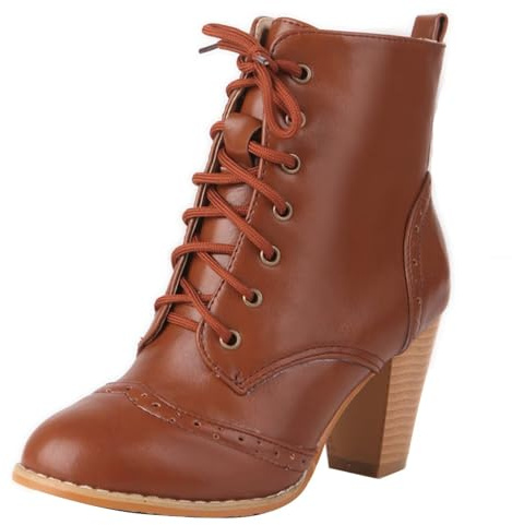 HSyc JRX Bottines à talons hauts pour femme avec lacets - Bottes d'hiver à talon bloc - Bottines à lacets, jaune, 37 EU