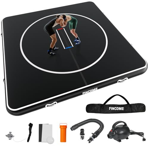 FINCOME Inflatable Wrestling Mat 16ft/13ft/10ft, 4 Thick Foldable Jiu Jitsu Mats Wrestling Mats for Home Outdoor Indoor, Waterproof PVC Mat for Gymnastics, BJJ, MMA, Grappling, Judo, Boxing, 10ft