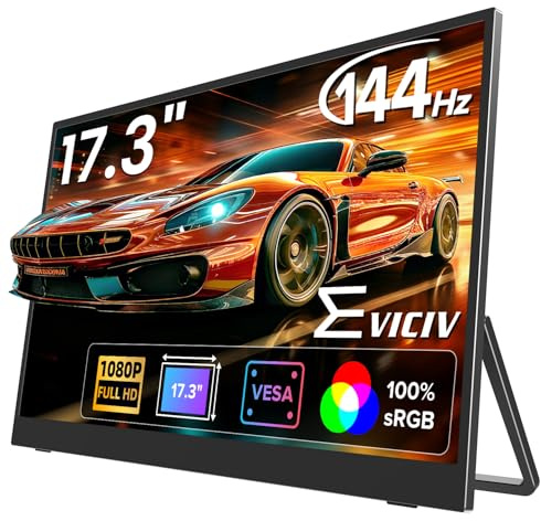 EVICIV 17.3 144Hz Portable Monitor, 1080P Gaming Travel Portable Screen w/VESA & Kickstand, USB-C Mini HDMI External Screen for Laptop/PC/Phone, Compatible with PS3/4/5/Xbox/Switch/Steam Deck