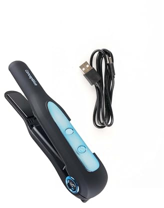Conceptblue Mini plancha de pelo inalámbrica, 50 W, 3 niveles de temperatura, 20 cm, con bolsa de almacenamiento y cable USB
