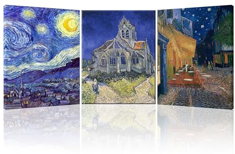 Piy Painting Conjunto de 3 Abstracto Cuadros decoracion salon, Van Gogh Cuadro en lienzo, Noche estrellada Impresiones de lienzo, Reproducción de cuadros famosos Dormitorio Cocina Oficina 30x40 cm