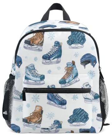Kcldeci Toddler Backpack for Girls Boys Winter Ice Hockey Equipment Kindergarten Elementary Preschool Kids School Bag Book Bag M