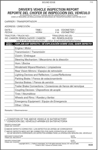 Simplified Driver's Vehicle Inspection Report 10-pk. - Bilingual, Book Format with 31 Sets, 2-Ply Carbonless, 5.5 x 8.5, Meet FMCSR Requirements, J. J. Keller & Associates, Inc.