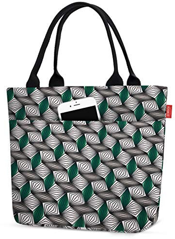 Aosbos Borsa Termica per Cibo Portatile con Cerniera - Borsa per Pranzo al Sacco, Ragazze e Donne - Verde, Geometrica