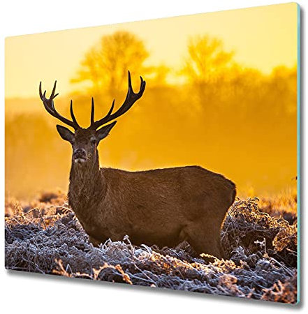 Tulup Schneidebrett Spritzschutz Herdabdeckplatte Abdeckung Kochplattenabdeckung 60x52 cm Gehärtetes Glas Orange - Hirsch Sonnenaufgang