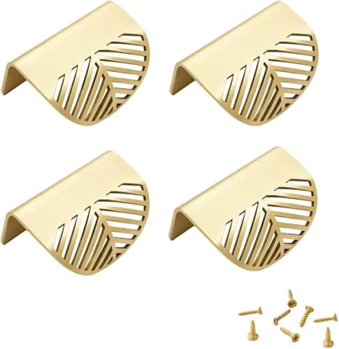 Telituny Bladformat handtag 4 stycken bladform skåphandtag mässing guld möbelhandtag köksdörr lådhandtag bladformade handtag för hemmakontor hotell och kök