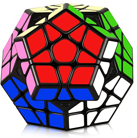 JOPHEK Zauberwürfel Megaminx, Megaminx Cube 3x3 Speed Cube Magischer Würfel Dodekaeder, Easy Twist and Gentle Play (Aufkleber auf schwarzem Hintergrund)