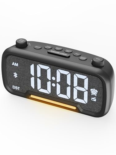 Radiowecker mit Bluetooth-Lautsprecher, Digitaler Wecker mit Typ-C Ladeanschluss, Nachtlicht, Snooze, Dimmer, USB-Ladegerät, Batterie-Backup, Uhrenradios Netzbetrieben Nachttisch Wecker aus Stoff