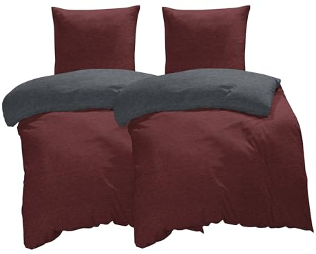 one-home Winter Bettwäsche Biber Meliert Baumwolle Flanell Kuschelig Flauschig Warme Weiche Melange Modern, Größe:4 teilig 135x200 cm, Farbe:Bordeaux/anthrazit