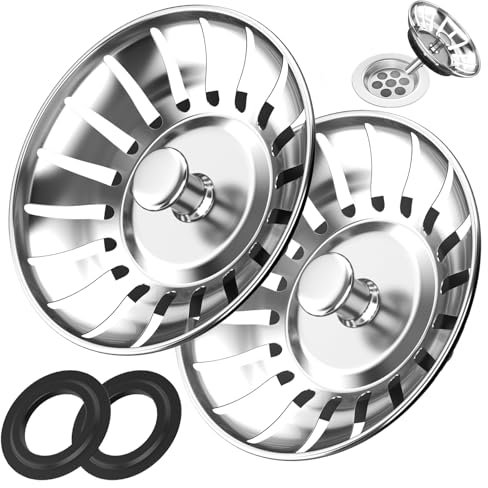 2 Pack Kitchen Sink Strainer Plug, 304 Stainless Steel Kitchen Sink Plug, Thicken Sink Plug Drain Stopper Diameter 84mm