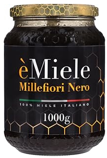èMiele – Miele Millefiori Nero 1 Kg Biologico raccolto sui fiumi Sesia, Elvo e Cervo (Piemonte) da alveari naturali e sostenibili – fioriture di poligono del Giappone e zucchino selvatico