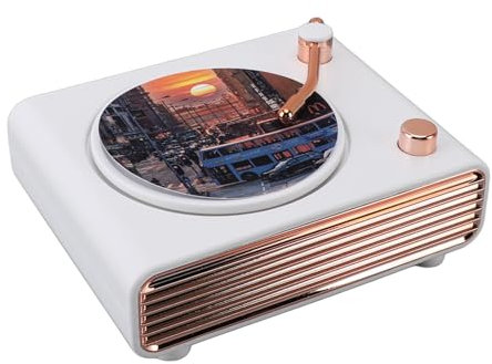 Bocina retro con Bluetooth, tocadiscos giratorio, 1200 mAh, recargable por USB, portátil, vintage, inalámbrico, altavoz Bluetooth