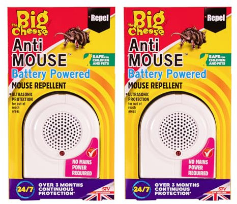 The Big Cheese Mouse Out Battery Powered Mouse Repellent - Portable Ultrasonic Rodent Deterrent - Long-Lasting 3 Month Protection – Safe for People & Pets - Ideal for Attics, Sheds, Garages