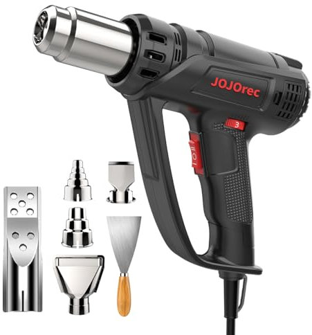 Heißluftpistole Kit, 2000W Heissluftgebläse 400℃/600℃ mit 6 Zubehör, 2 Luftstromeinstellung, Keramik-Heizkern, Elektrische Heißluftfön Schnelle Erwärmung zum Entlacken und Schrumpfen, heat gun Schwarz