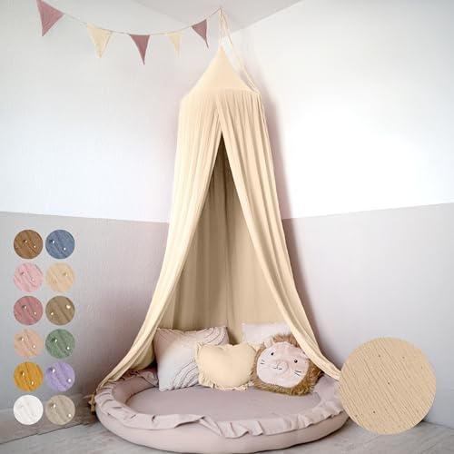 Lilimaus Baldakin barnrum med guldapplikation i 12 färger, 100 % bomullsmuslin, flickor och pojkar – babysänghimmel som babyrumsdekoration – gardin för barnsäng