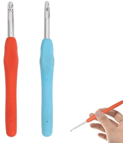 QOMJUFA Gancio in 2 parti, 7.0/8.0 mm, ferri da maglia con manico ergonomico, gancio colorato TPR, adatto principianti e fili all'uncinetto