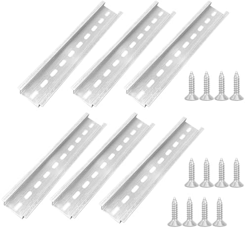 HUATEEN Aluminium DIN Schienen,6 Stück Schiene mit 12 Schrauben Hutschienen Schlitzdesign für Leistungsschalter/Schütze für Verteilerschrank Schaltschrank Einbau Metall Schienenmontage 200 mm x 35 mm
