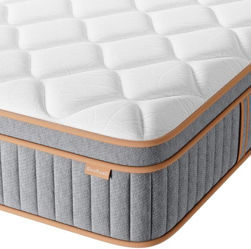 Soufwell Double Mattresses 10.6Inch Hybrid Mattress Double Bed, Memory Foam Pocket Spring Mattresses Medium Firm, Zoned Coil, with OEKO TEX(135x190x27cm)
