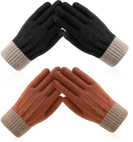 Clothirily 2 Pairs Winter Gloves for Women - Stretchy Touchscreen Winter Gloves, Soft Warm Women's Knit Glove for Cold Weather