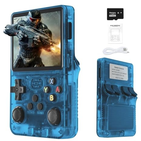 R36S retro handhållen spelkonsol, 2 1 000 HD-spel mini retro videokonsol, 3,5 tums IPS-skärm, bärbar arkad videospelkonsol present till vuxna (blå)