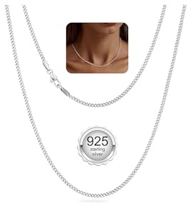 925 Solid Sterling Silver 1.5mm/2mm Curb Chain Necklace for Women Girls, Sturdy&Dainty& Non-Fading Silver Chain for Pendant Jewellery Gifts 14/16/18/20/22/24 Inch (1.5mm-silver, 18inch(45cm))
