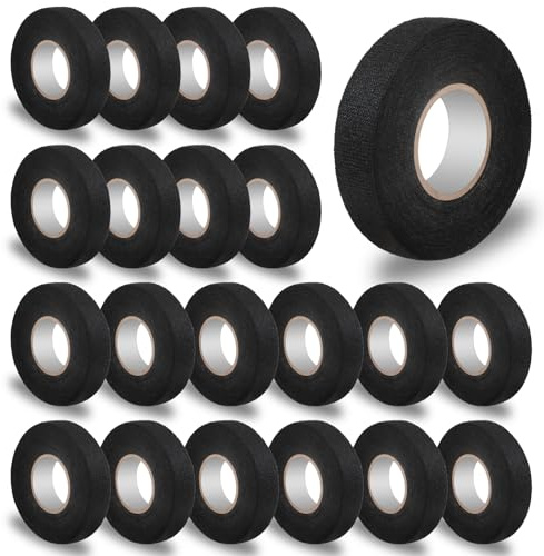 AOZUO 20 Roll Wire Harness Tape, Cloth Electrical Tape Self-Adhesive Fabric-Tape for Electrical Automotive Wrap Protection Insulation Noise Damping Cable Fixed (Black, 3/4 Inch x 50 FT)
